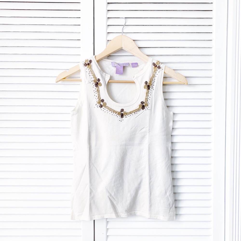 Vermani Cream Beaded Tank Top NWOT